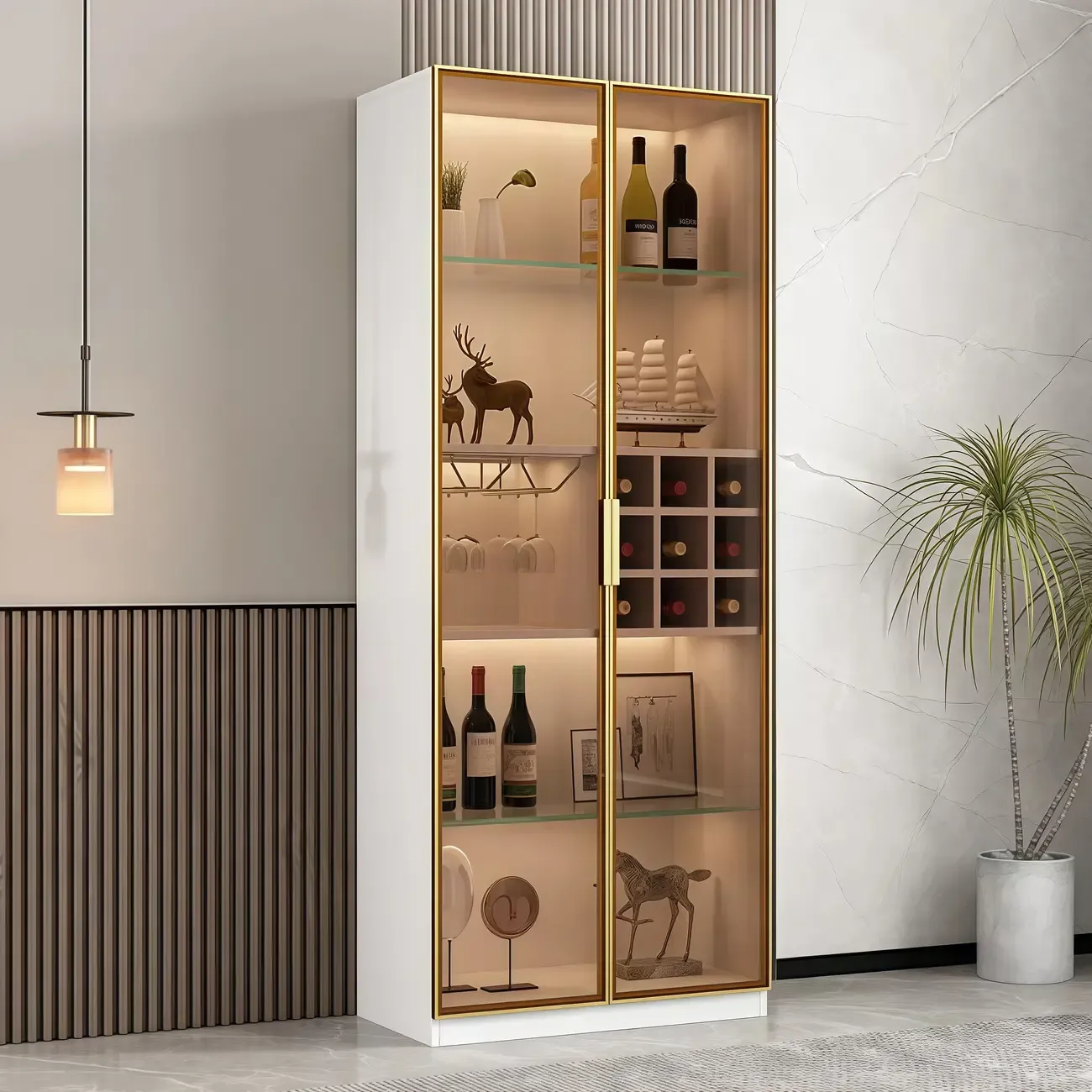 Glam Black Wooden Floor Wine Display Rack Image - 6