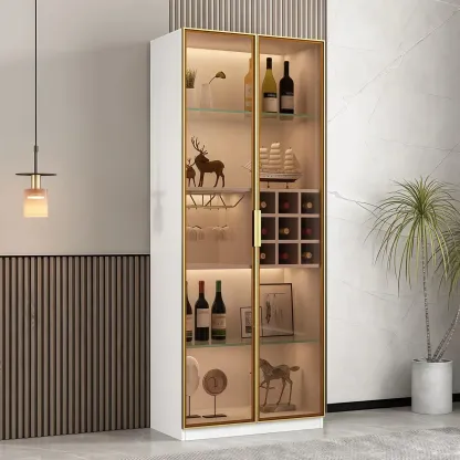 Glam Black Wooden Floor Wine Display Rack Image - 6