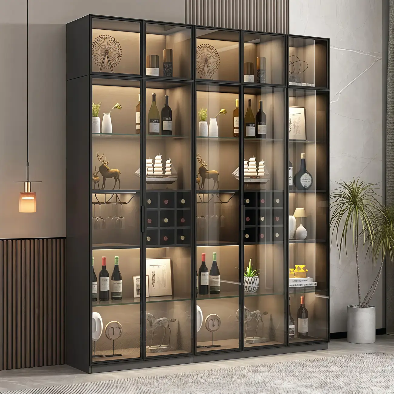 Glam Black Wooden Floor Wine Display Rack Image - 2 | homeyfad