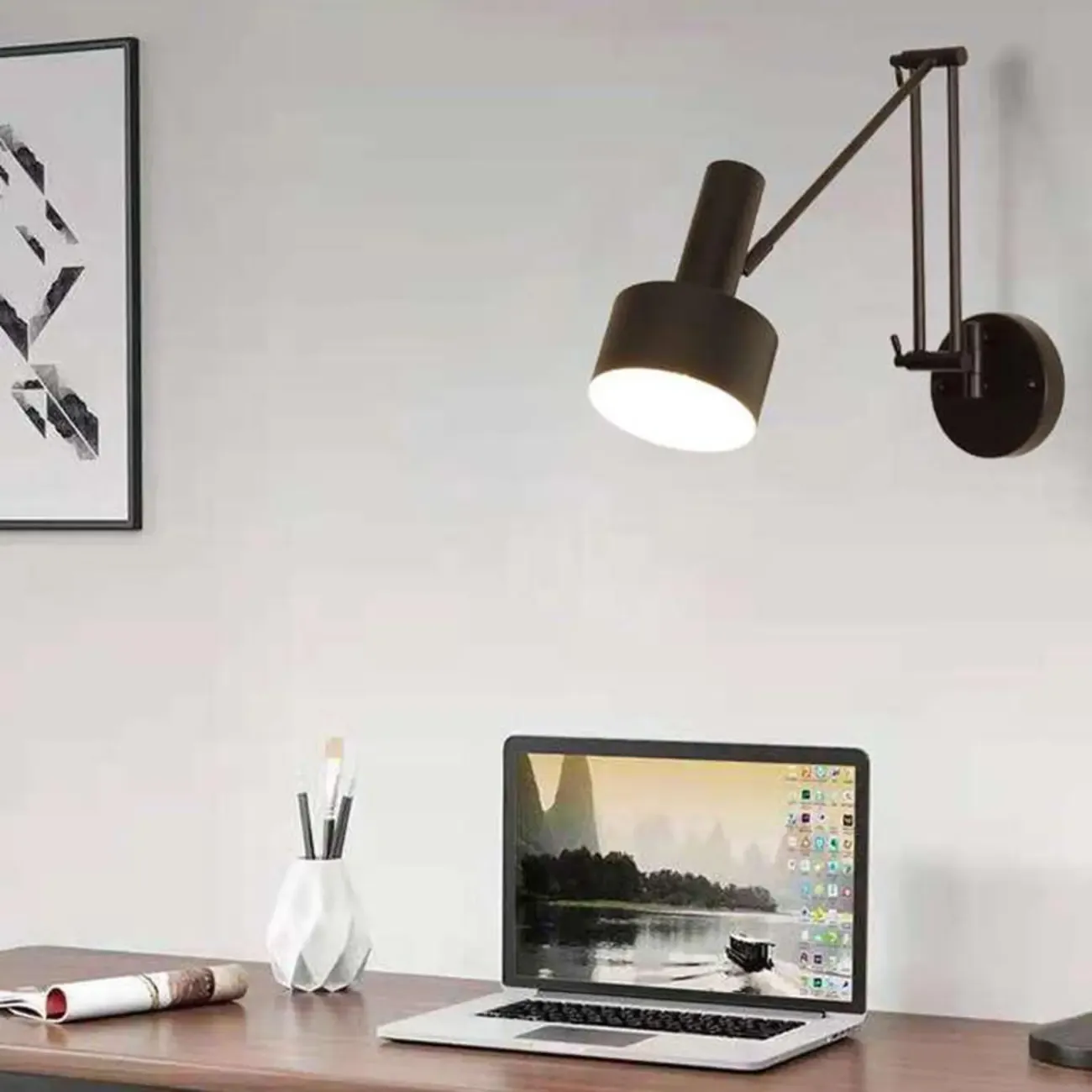 Vintage Adjustable Swing Arm Wall Light for Reading Nook Image - 5