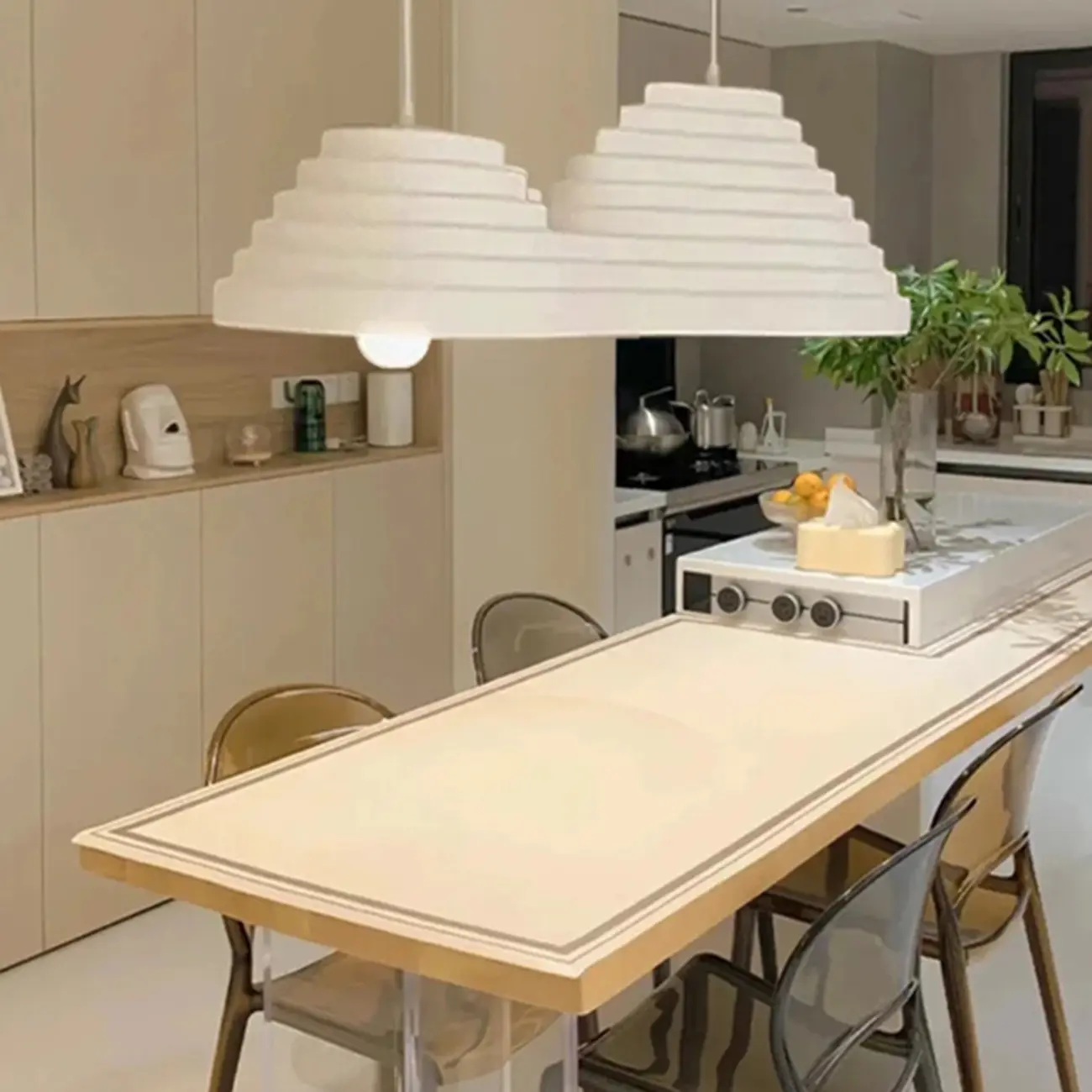 Geometric Large White 2-Light Island Pendant Light Image - 1 | homeyfad