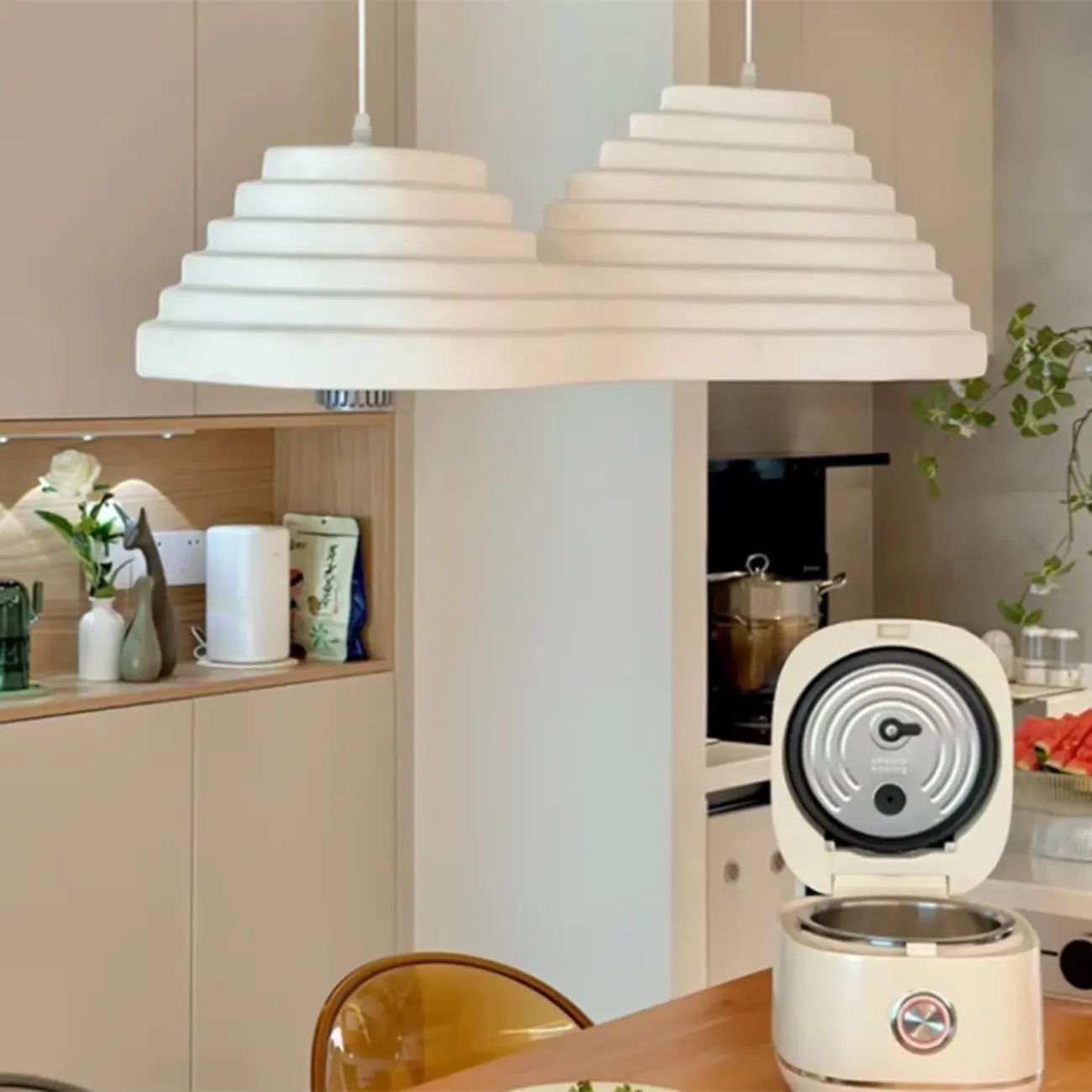 Geometric Large White 2-Light Island Pendant Light Image - 2 | homeyfad