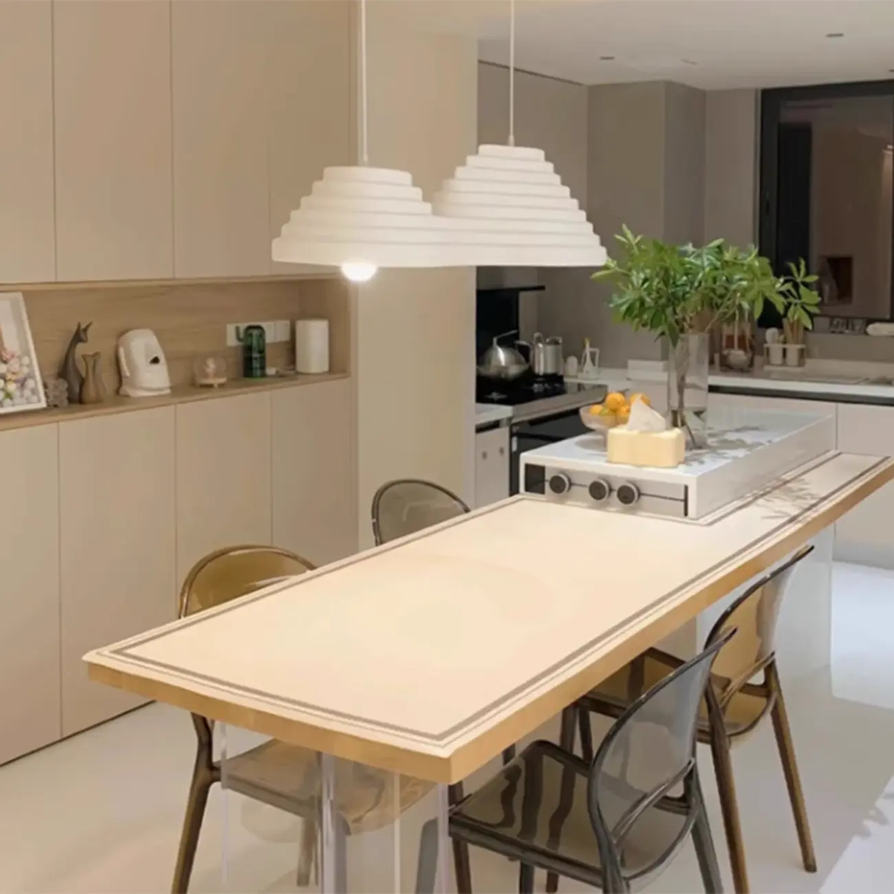 Geometric Large White 2-Light Island Pendant Light Image - 5 | homeyfad