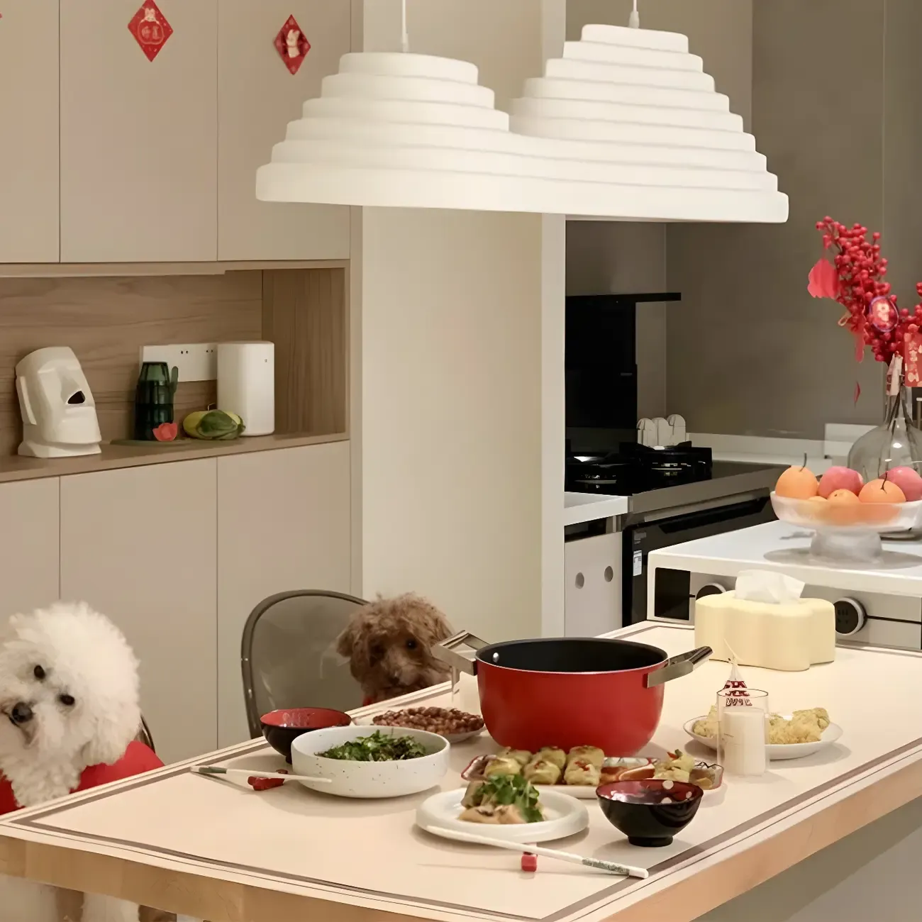 Geometric Large White 2-Light Island Pendant Light Image - 4