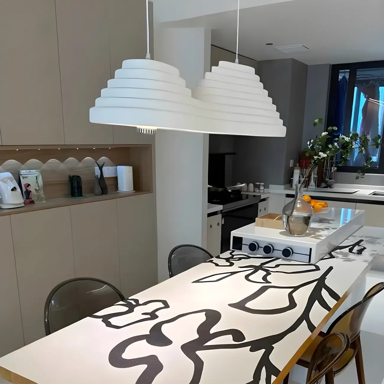 Geometric Large White 2-Light Island Pendant Light Image - 11 | homeyfad