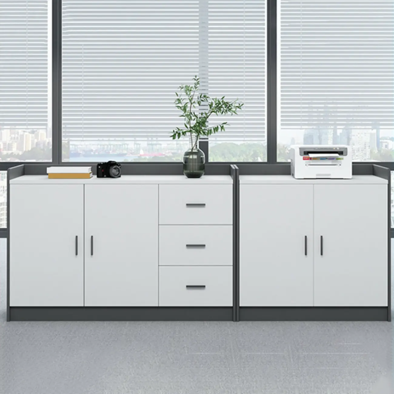 Stylish White Wooden Lateral Filing Cabinets with Shelves Image - 2 | homeyfad