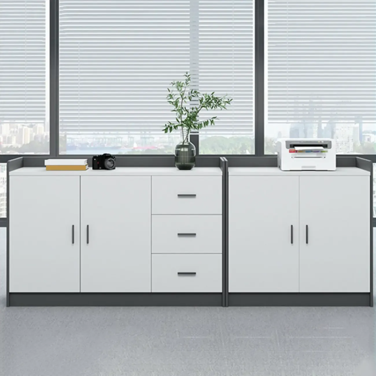 Stylish White Wooden Lateral Filing Cabinets with Shelves Image - 2