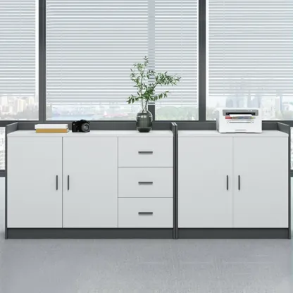 Stylish White Wooden Lateral Filing Cabinets with Shelves Image - 2