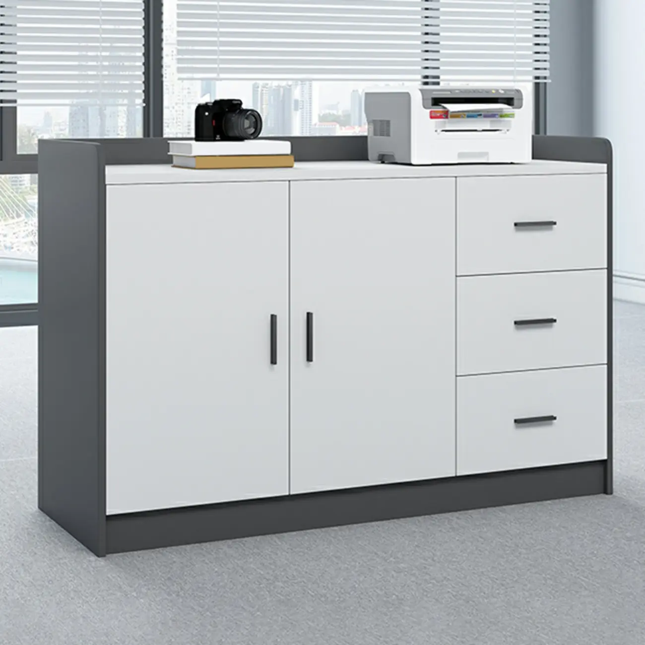 Stylish White Wooden Lateral Filing Cabinets with Shelves Image - 1 | homeyfad