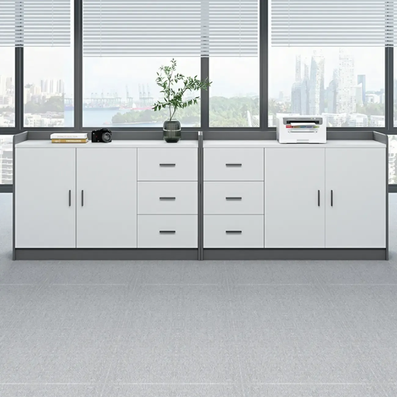 Stylish White Wooden Lateral Filing Cabinets with Shelves Image - 4