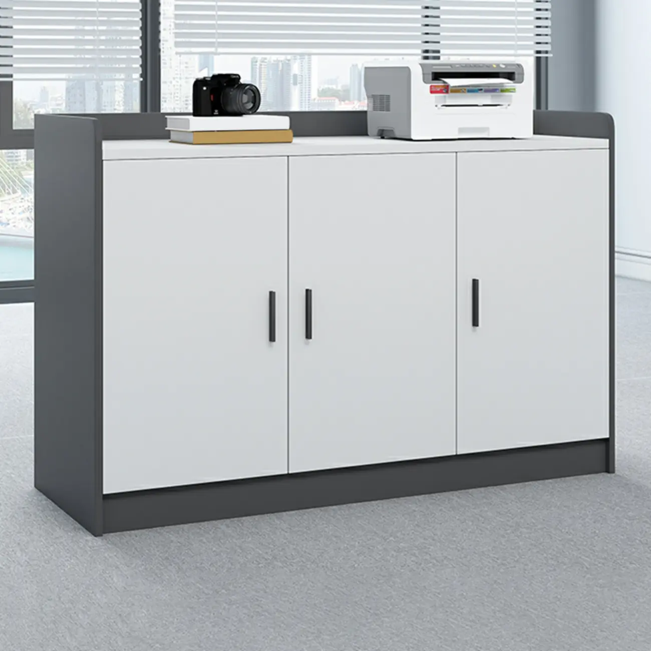 Stylish White Wooden Lateral Filing Cabinets with Shelves Image - 7 | homeyfad