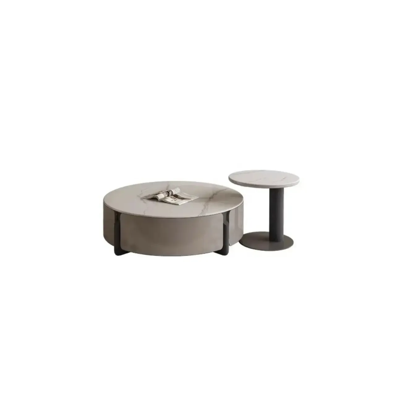 White Round Contemporary Drawer Round Wood Coffee Table Image - 4