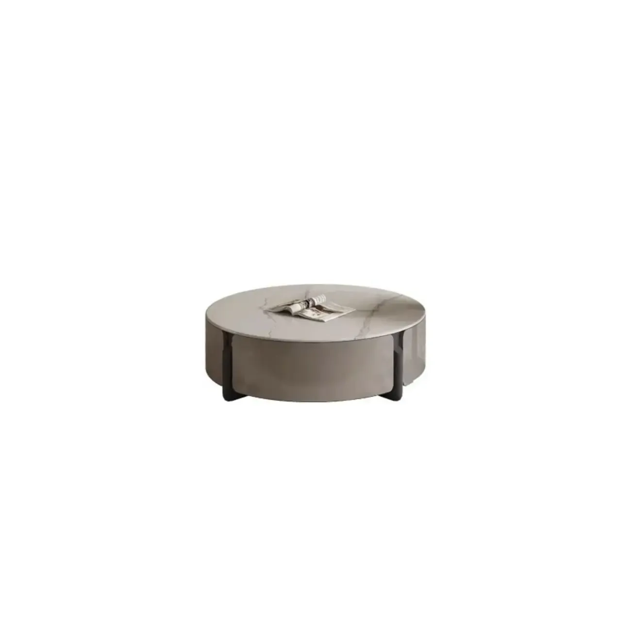 White Round Contemporary Drawer Round Wood Coffee Table Image - 6