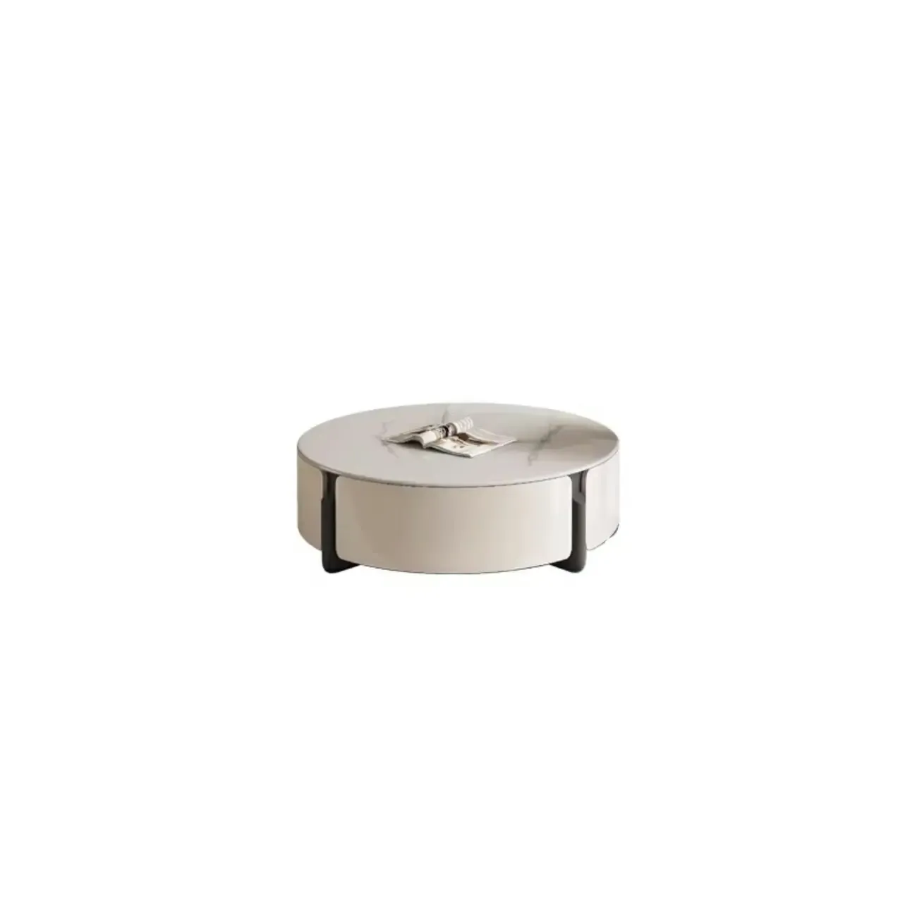 White Round Contemporary Drawer Round Wood Coffee Table Image - 7