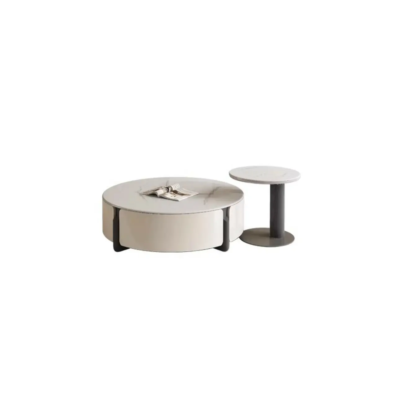 White Round Contemporary Drawer Round Wood Coffee Table Image - 5 | homeyfad