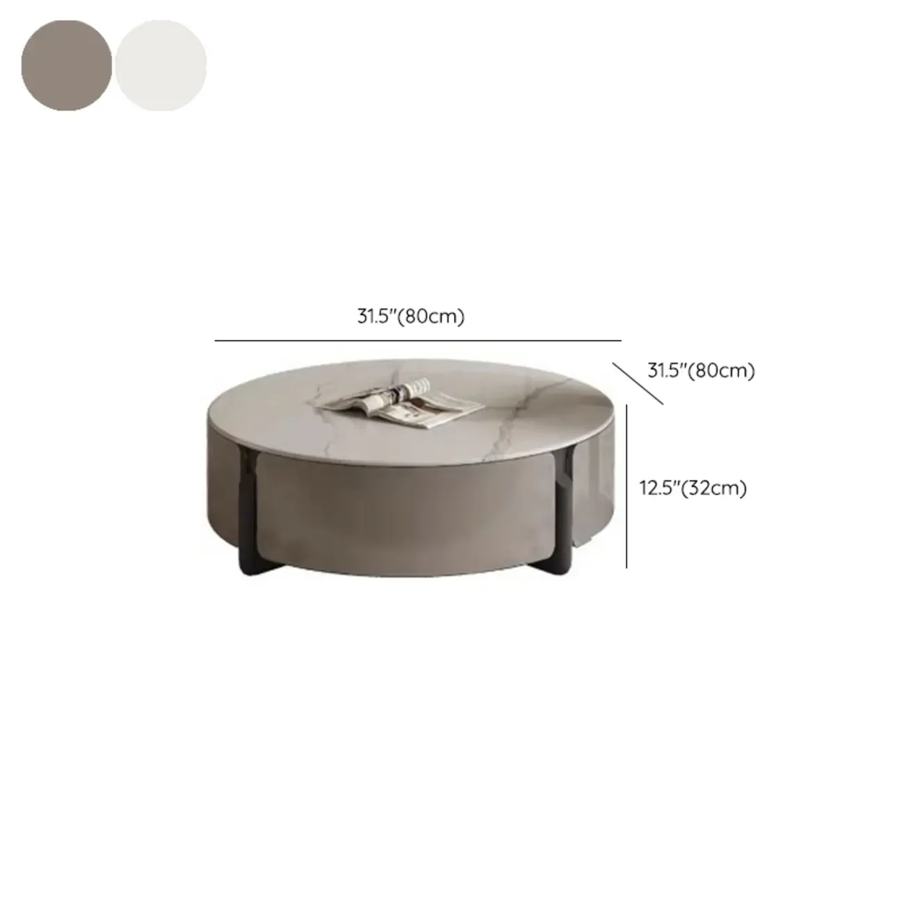 White Round Contemporary Drawer Round Wood Coffee Table Image - 9