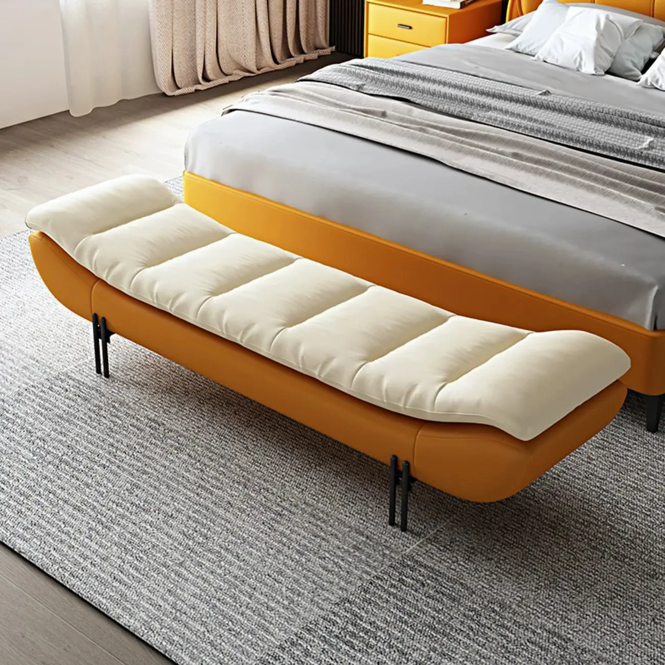 Modern Upholstered Orange Armless Bedroom Benches Image - 2 | homeyfad