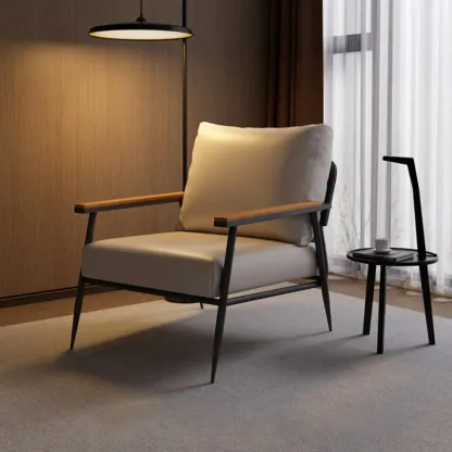 Elegant Fabric Accent Chair with Wooden Arms for Living Room Image - 2