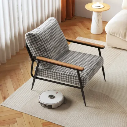 Elegant Fabric Accent Chair with Wooden Arms for Living Room Image - 1