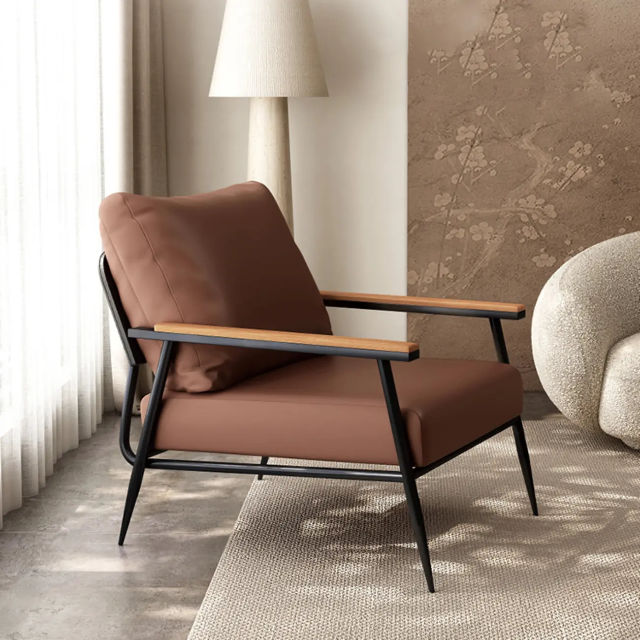 Elegant Fabric Accent Chair with Wooden Arms for Living Room Image - 8 | homeyfad