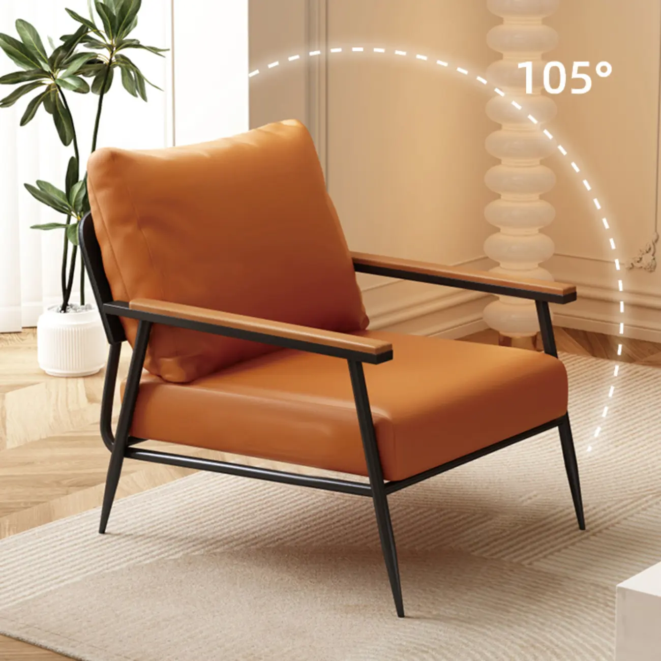 Elegant Fabric Accent Chair with Wooden Arms for Living Room Image - 12 | homeyfad