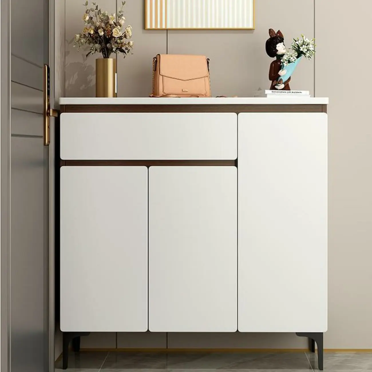 Contemporary White Wooden Shoe Cabinet for Entryway Image - 1 | homeyfad