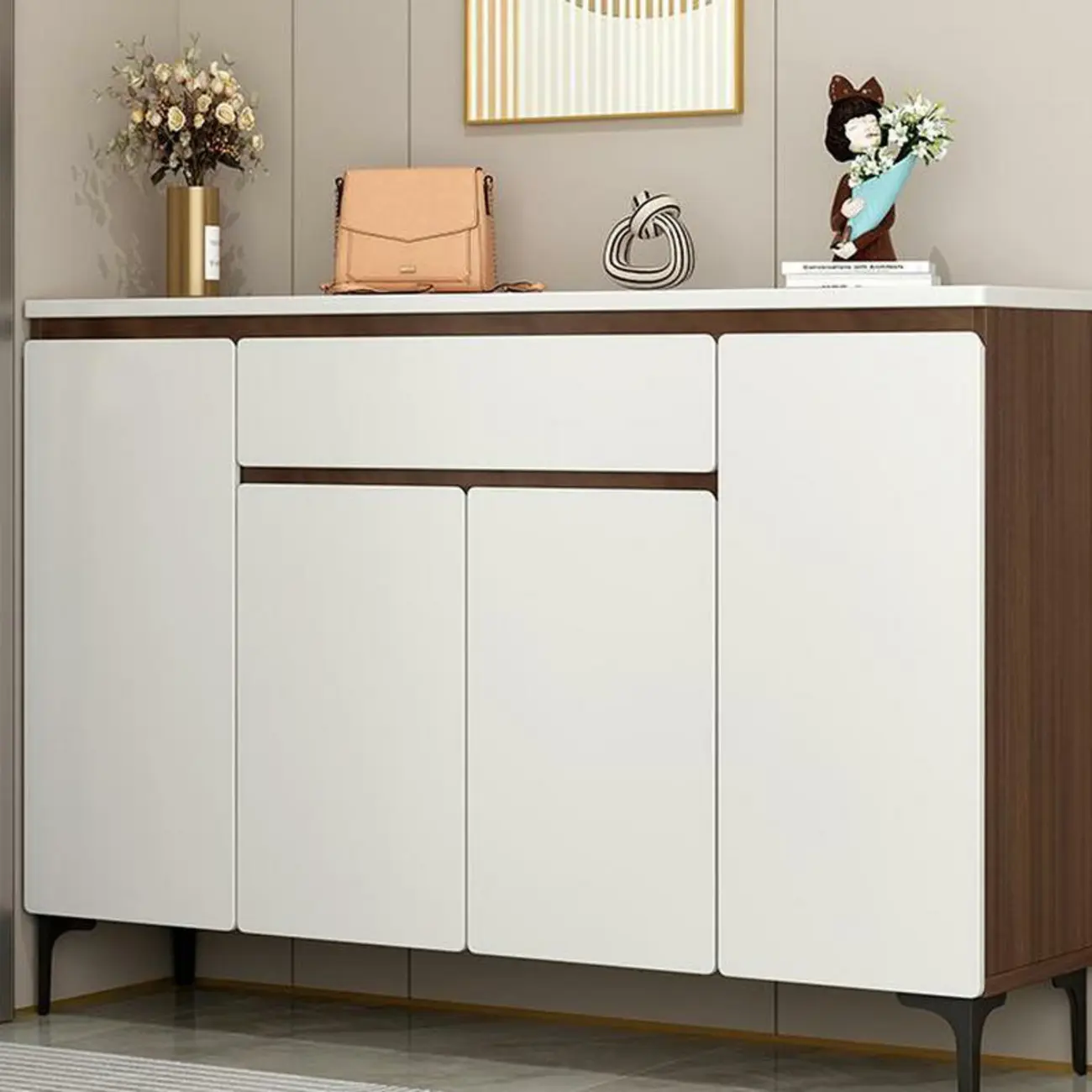 Contemporary White Wooden Shoe Cabinet for Entryway Image - 2 | homeyfad