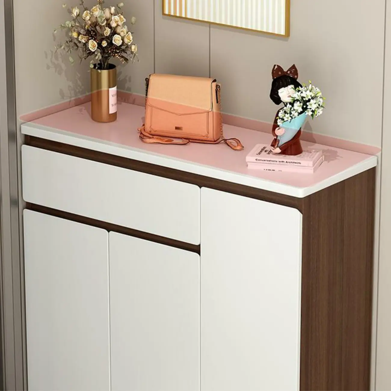 Contemporary White Wooden Shoe Cabinet for Entryway Image - 4 | homeyfad