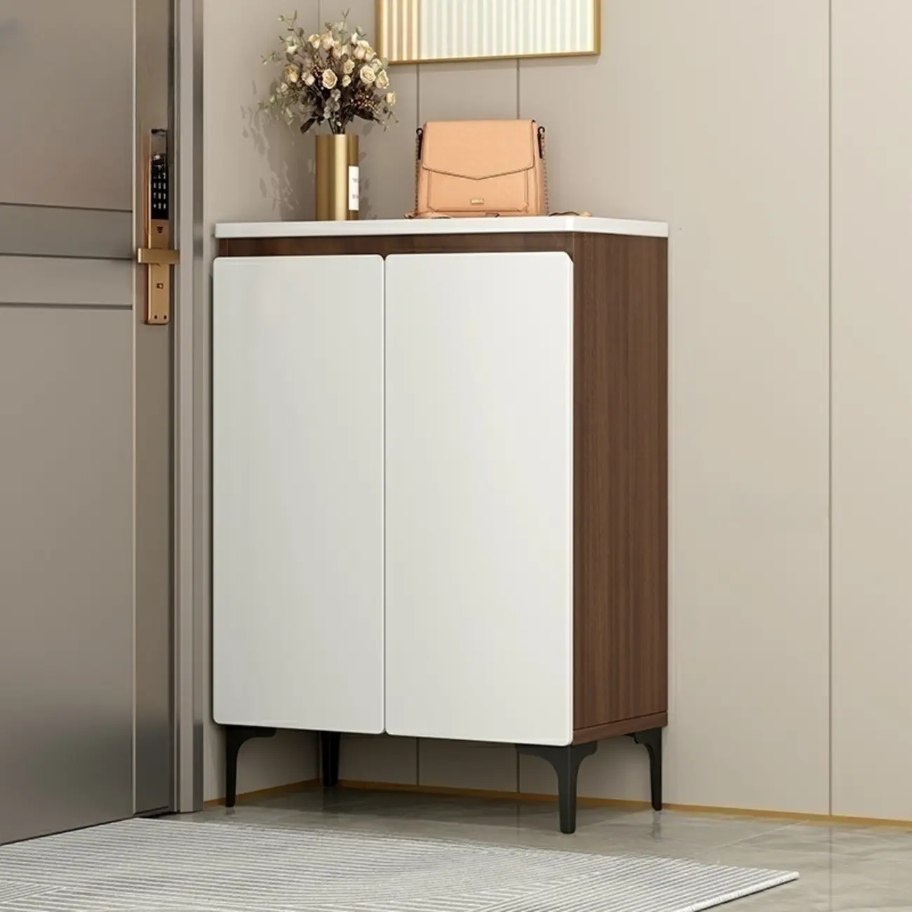 Contemporary White Wooden Shoe Cabinet for Entryway Image - 8 | homeyfad