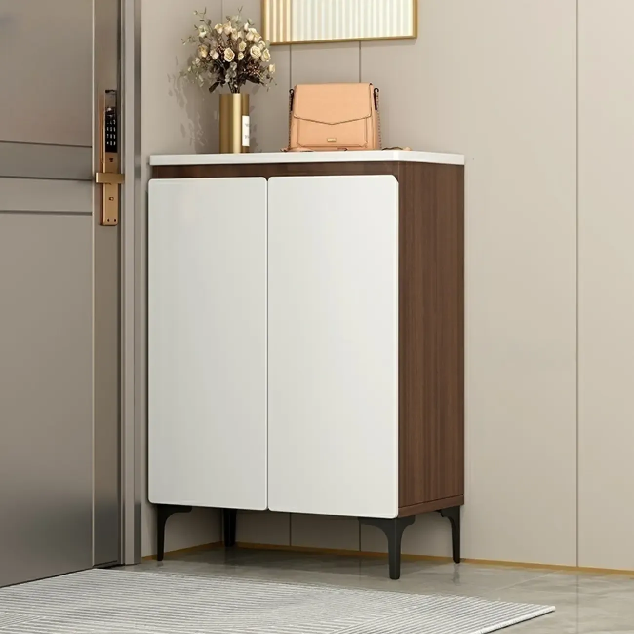 Contemporary White Wooden Shoe Cabinet for Entryway Image - 8