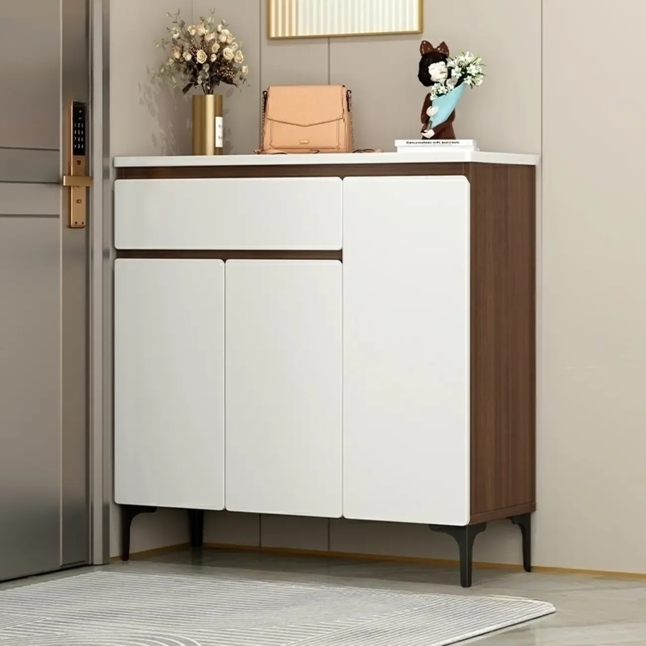Contemporary White Wooden Shoe Cabinet for Entryway Image - 9