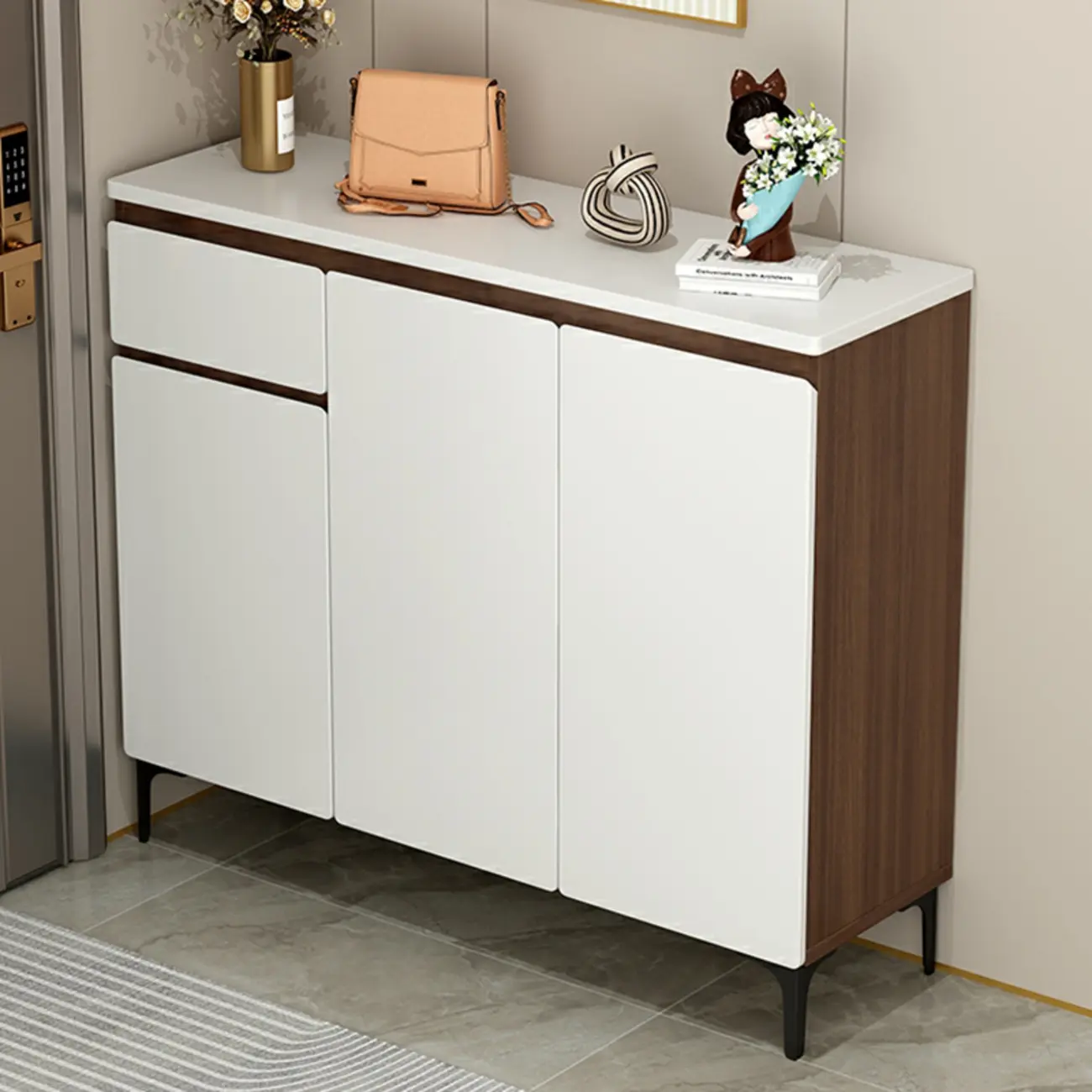 Contemporary White Wooden Shoe Cabinet for Entryway Image - 10 | homeyfad