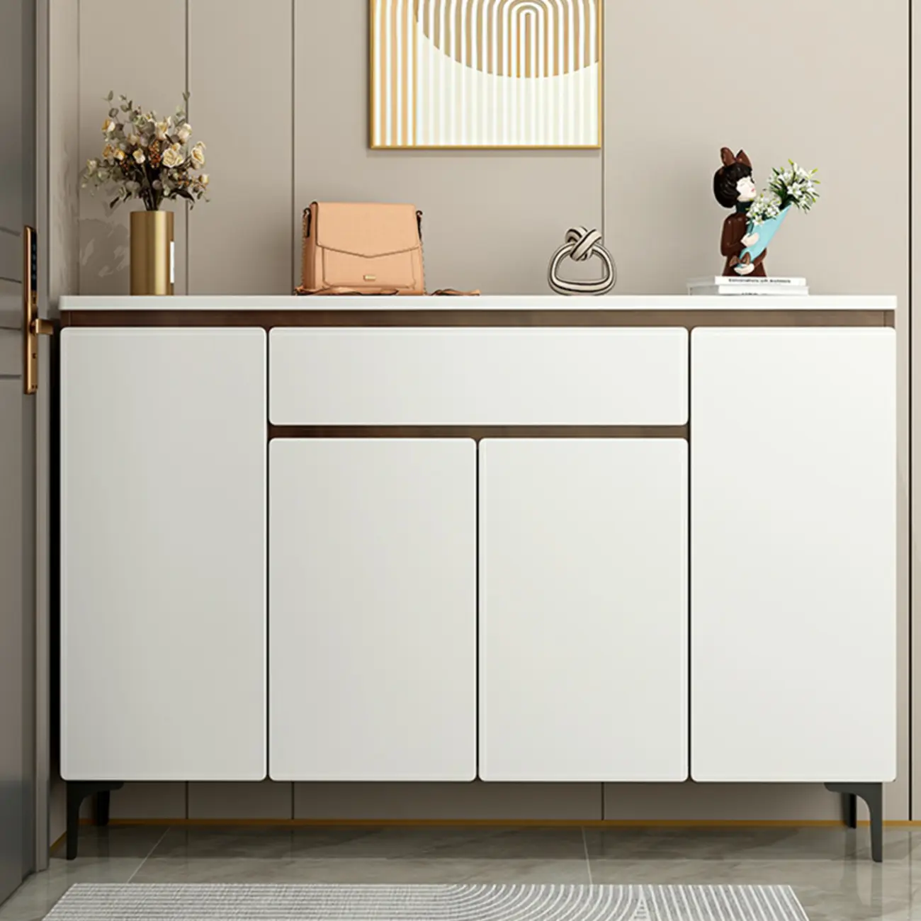 Contemporary White Wooden Shoe Cabinet for Entryway Image - 11 | homeyfad