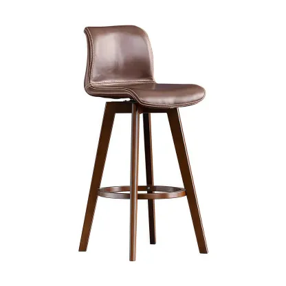 Modern Wooden Bar Stools with Cushioned Backrest for Kitchen Image - 11