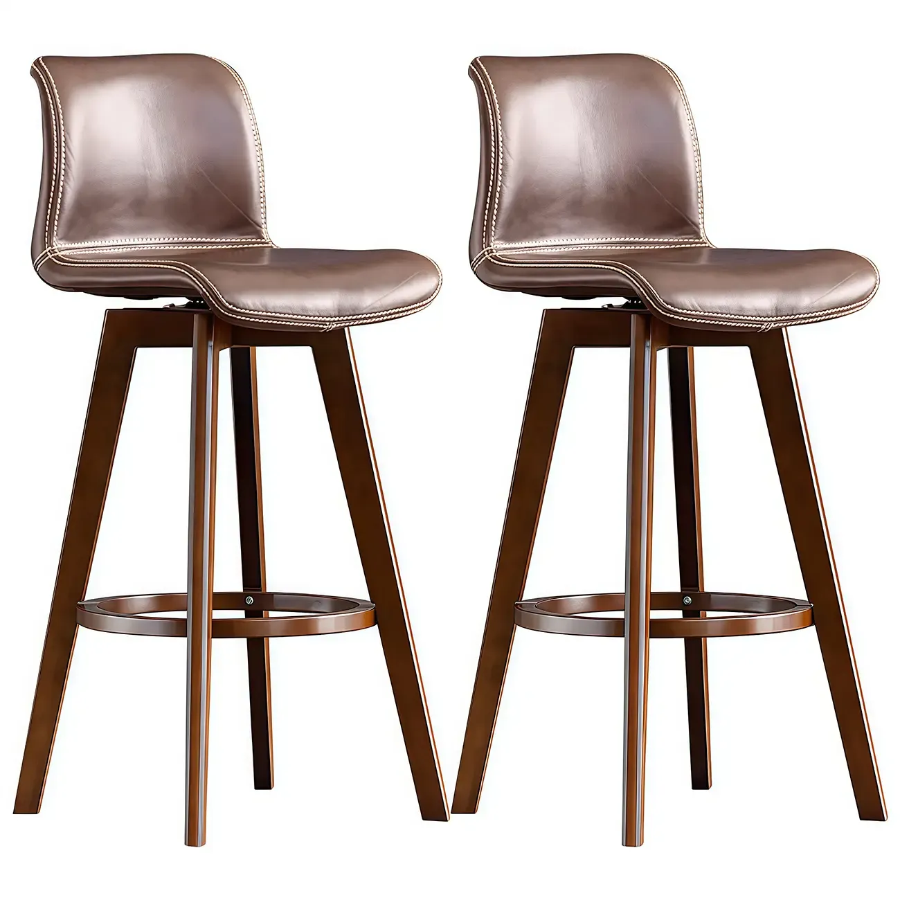 Modern Wooden Bar Stools with Cushioned Backrest for Kitchen Image - 12