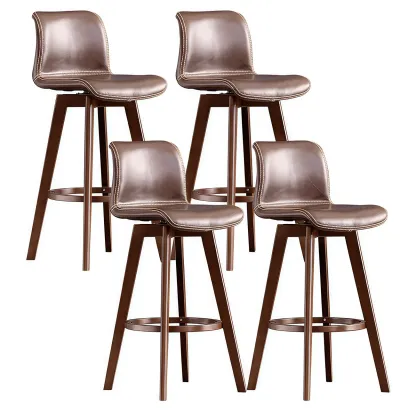 Modern Wooden Bar Stools with Cushioned Backrest for Kitchen Image - 13