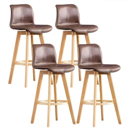Modern Wooden Bar Stools with Cushioned Backrest for Kitchen Image - 14