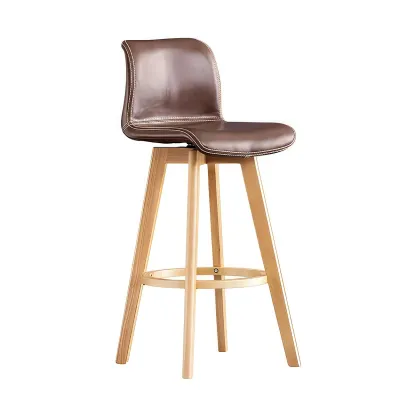 Modern Wooden Bar Stools with Cushioned Backrest for Kitchen Image - 15