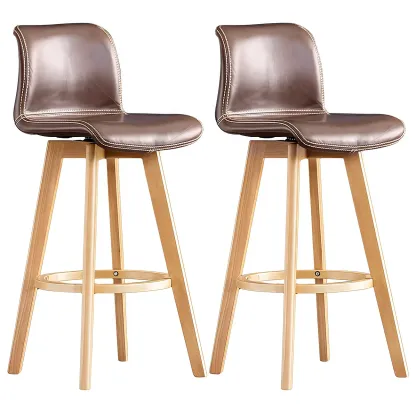 Modern Wooden Bar Stools with Cushioned Backrest for Kitchen Image - 16
