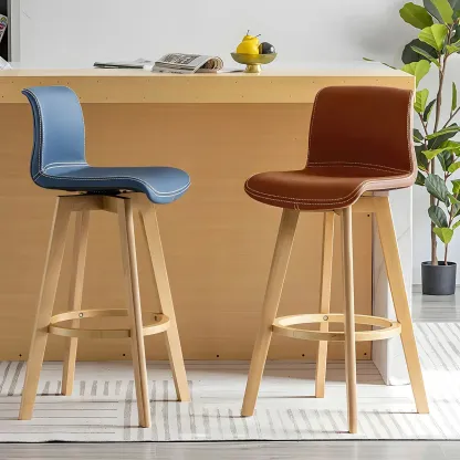Modern Wooden Bar Stools with Cushioned Backrest for Kitchen Image - 4