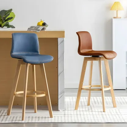 Modern Wooden Bar Stools with Cushioned Backrest for Kitchen Image - 2
