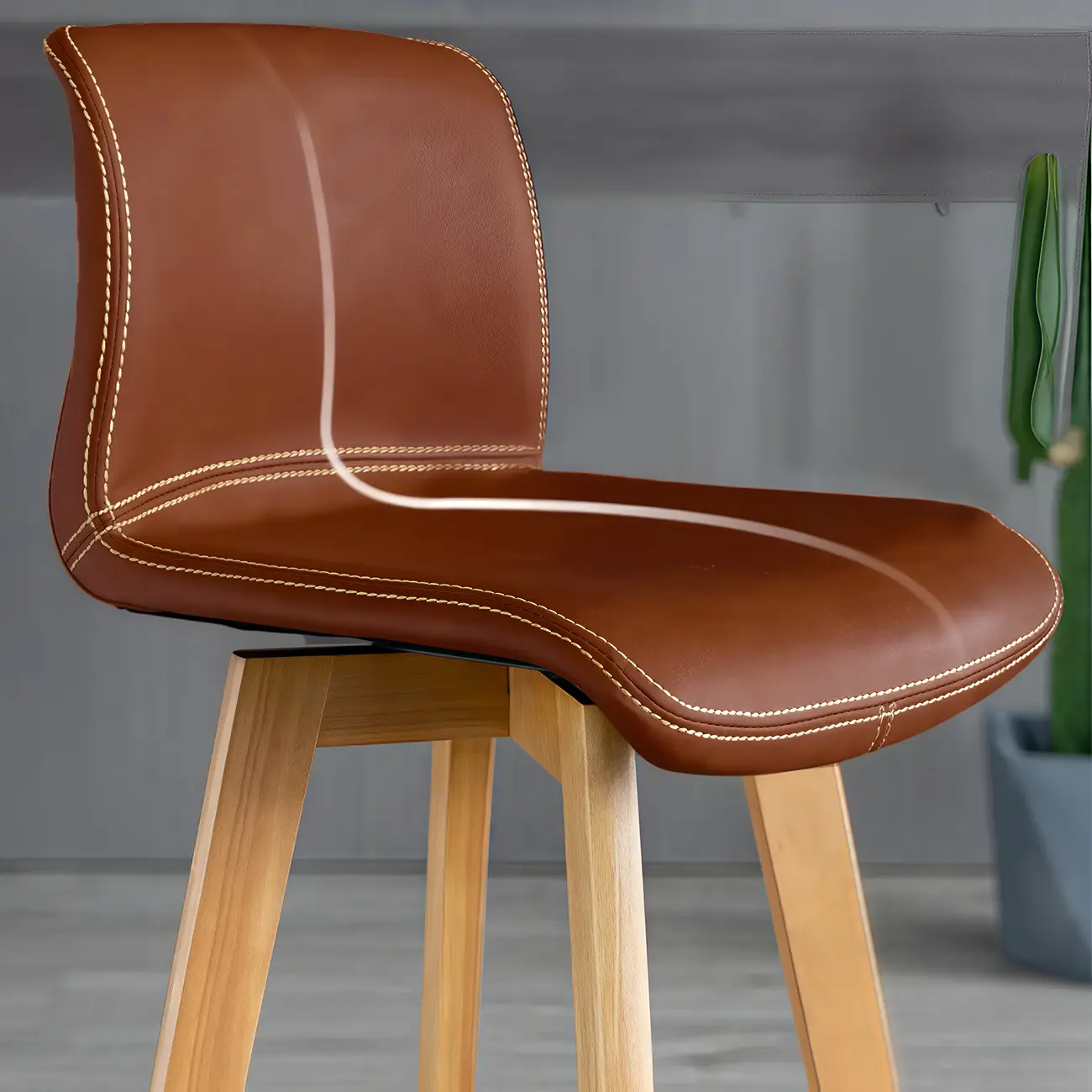 Modern Wooden Bar Stools with Cushioned Backrest for Kitchen Image - 7 | homeyfad