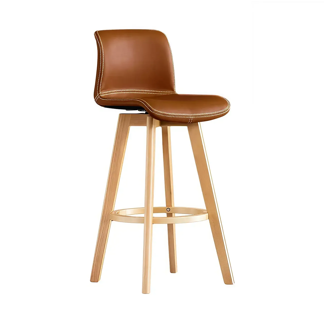 Modern Wooden Bar Stools with Cushioned Backrest for Kitchen Image - 18