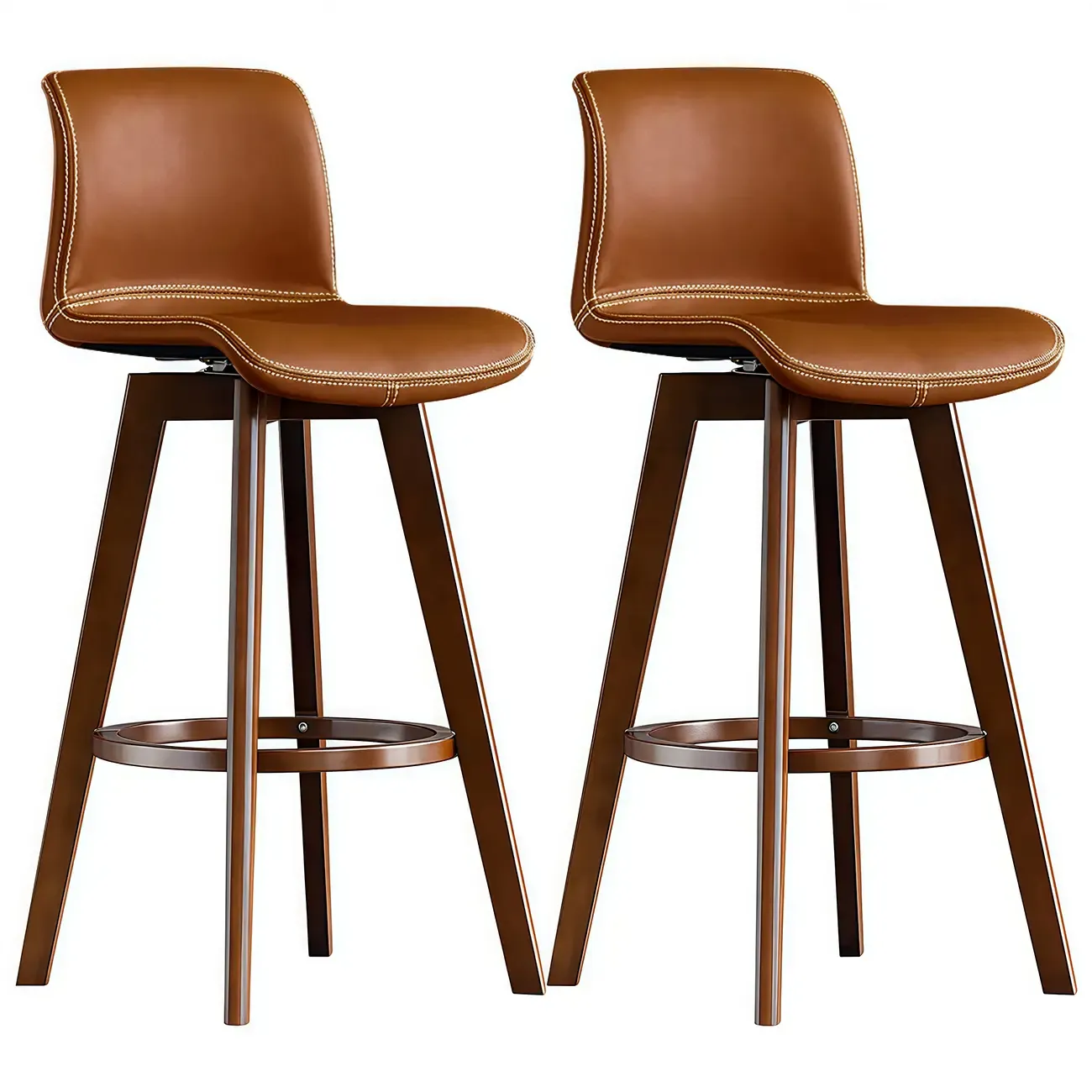Modern Wooden Bar Stools with Cushioned Backrest for Kitchen Image - 19