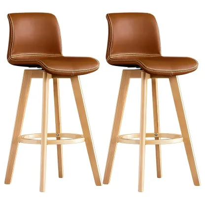 Modern Wooden Bar Stools with Cushioned Backrest for Kitchen Image - 20