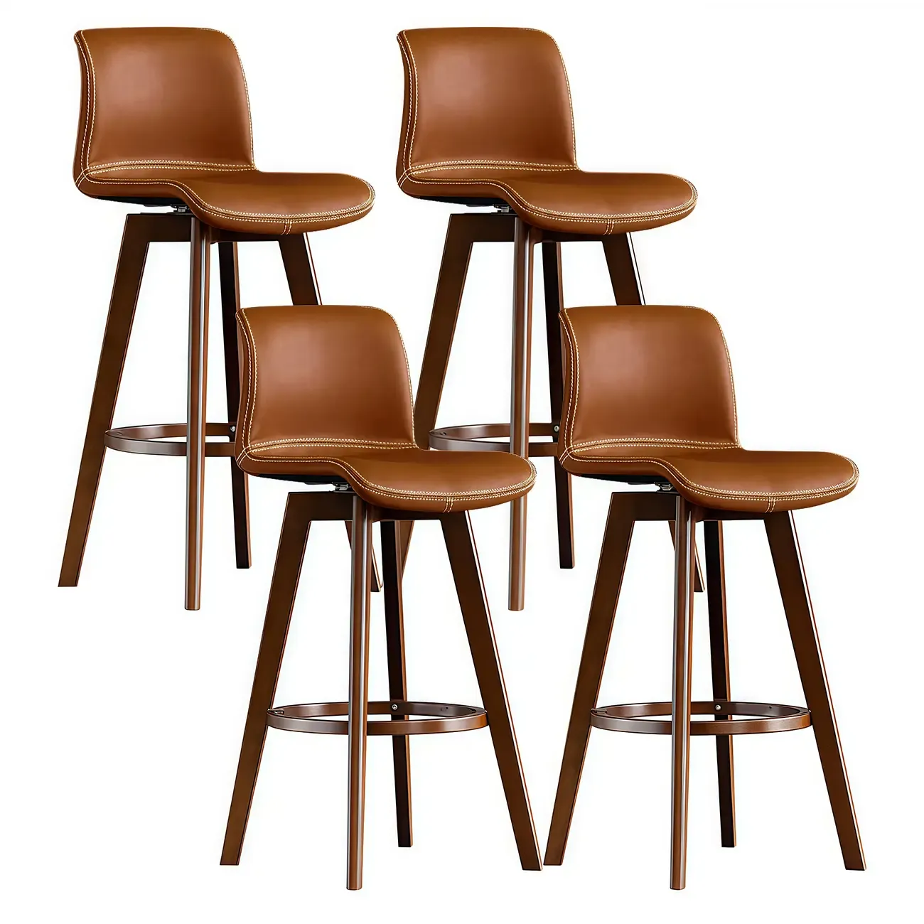 Modern Wooden Bar Stools with Cushioned Backrest for Kitchen Image - 21