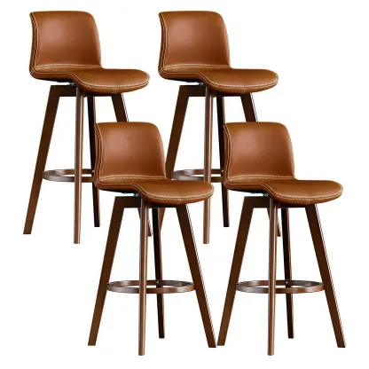 Modern Wooden Bar Stools with Cushioned Backrest for Kitchen Image - 21