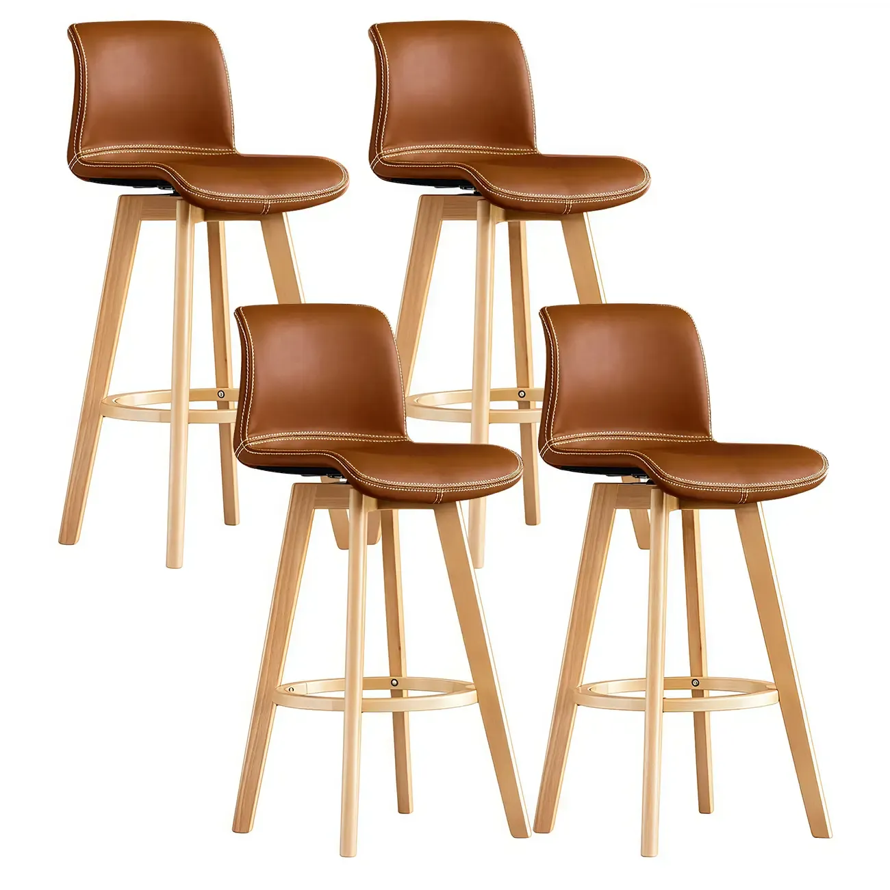 Modern Wooden Bar Stools with Cushioned Backrest for Kitchen Image - 22