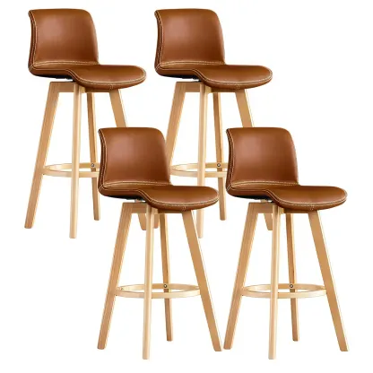 Modern Wooden Bar Stools with Cushioned Backrest for Kitchen Image - 22