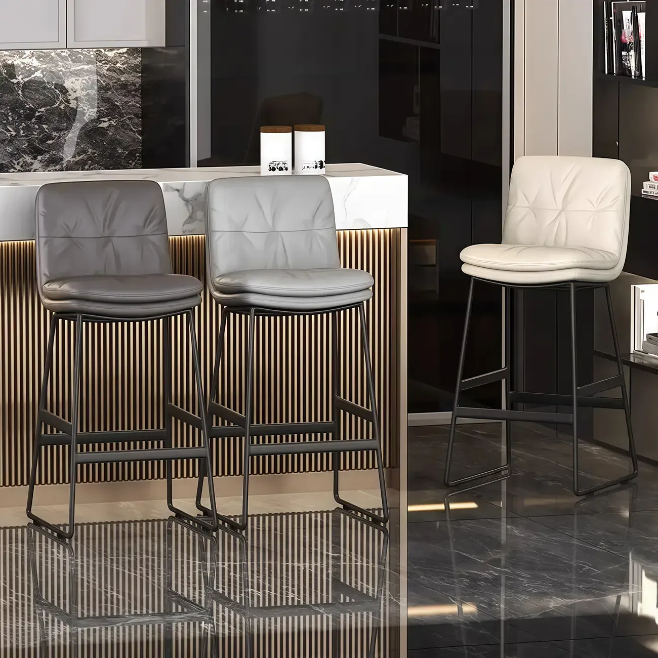 Saddle Metal Frame Leather Counter Bar Stools with Back Image - 2